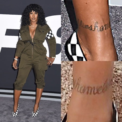 A picture of Remy Ma's tattoo on her left ankle.